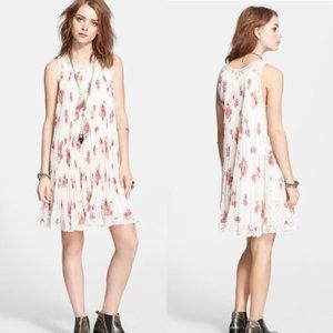 Free People Accordion Pleat Chiffon Lace Trapeze Dress XS